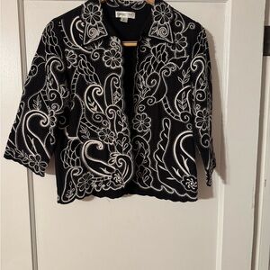 Coldwater Creek Black Jacket with White Embroidery